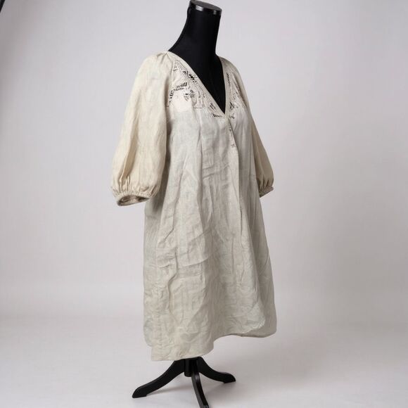 Armani Exchange 100% Linen Embroidered Dress Size 6 Boho Chic Summer A-Line - Picture 3 of 6